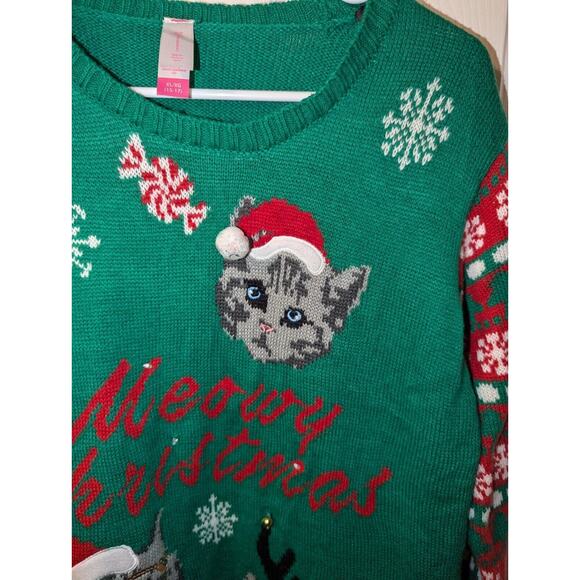 Ugly Christmas Sweater XL Meowy Christmas Cat Kitten Santa Claus No Boundaries - Picture 2 of 7